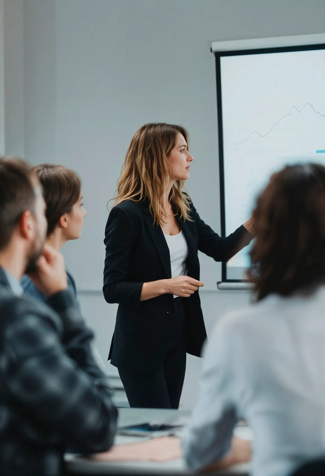 Деловая женщина выступает с презентацией.